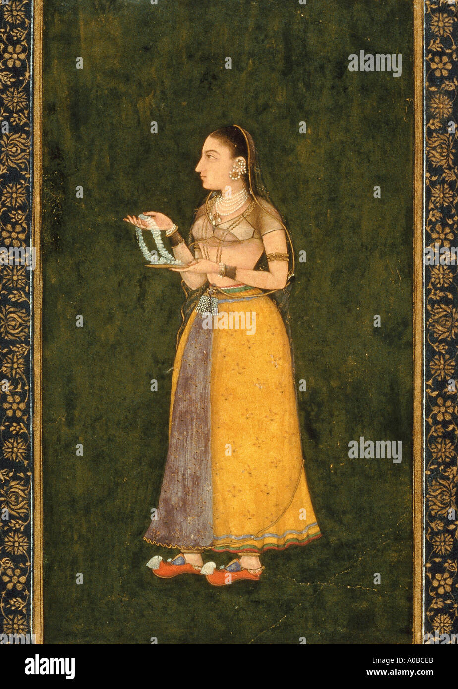 Mughal miniature painting : Young girl dated 1615  A D. Stock Photo