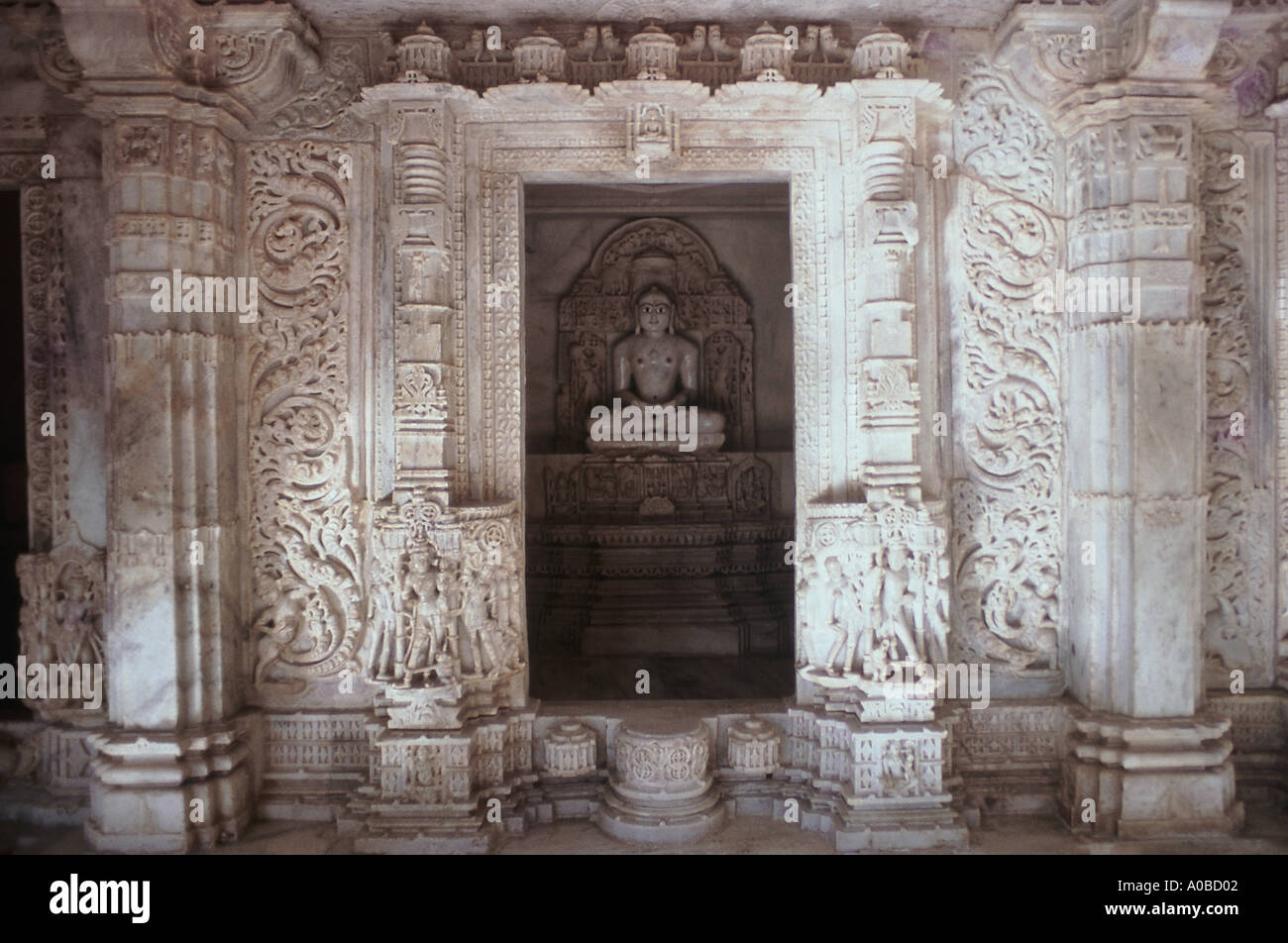 View of the Jina shrine from the west. Vimala-Vasahi temple. Dilwara temples, Mount Abu, Rajasthan India Stock Photo