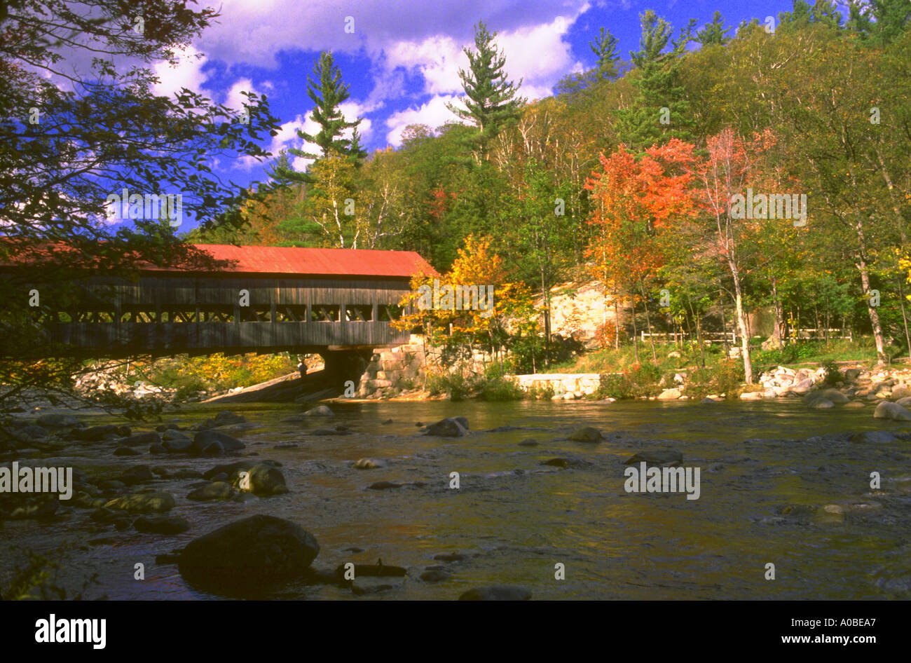 White Mountain covered bridge near Albany New Hampshire Stock Photo