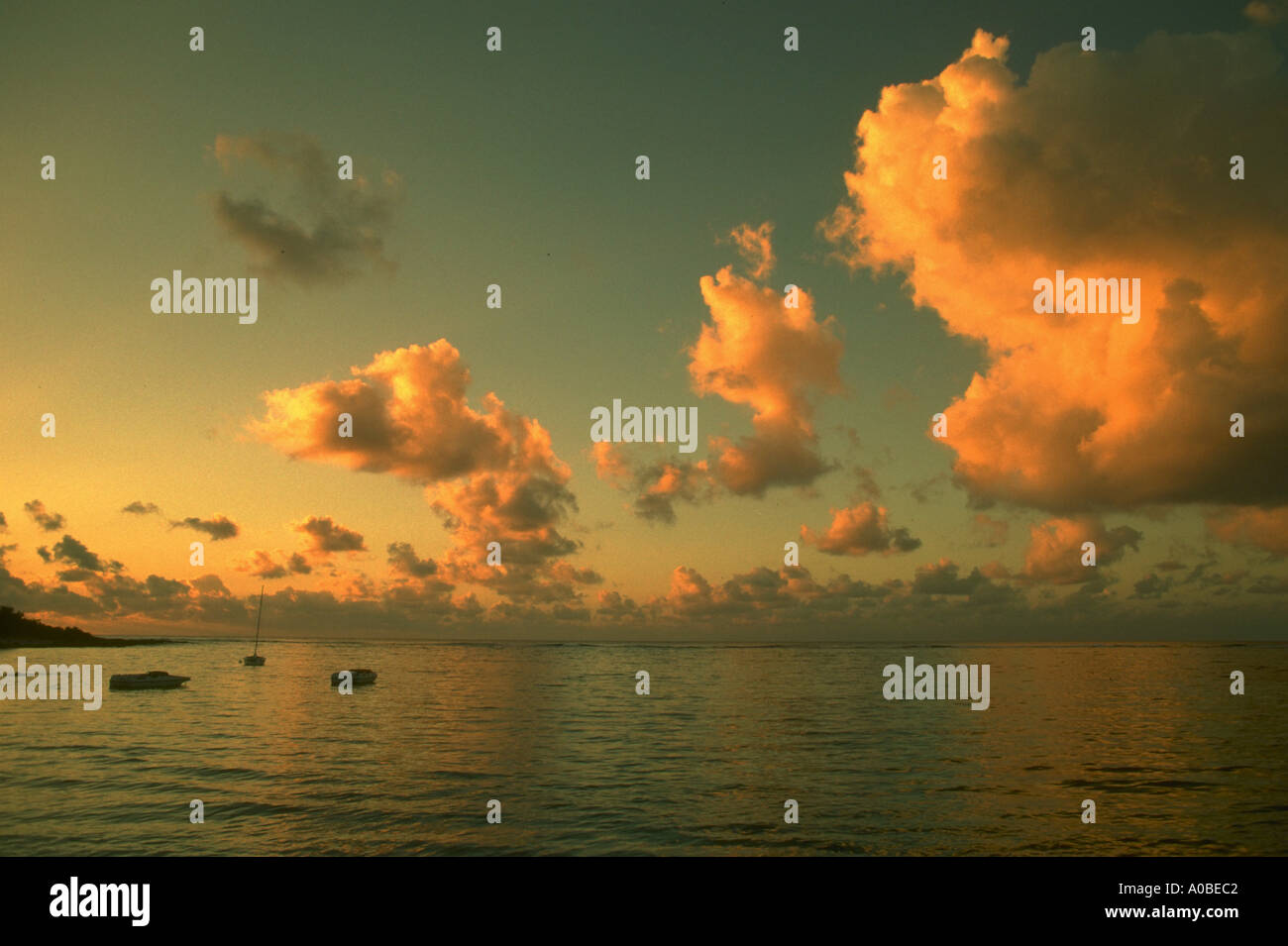 Clouds at sunrise over Grand Cayman Island in the Caribbean Stock Photo