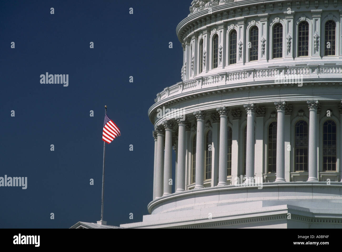 U Capitol dome and flag in Washington DC CF14326 Stock Photo - Alamy