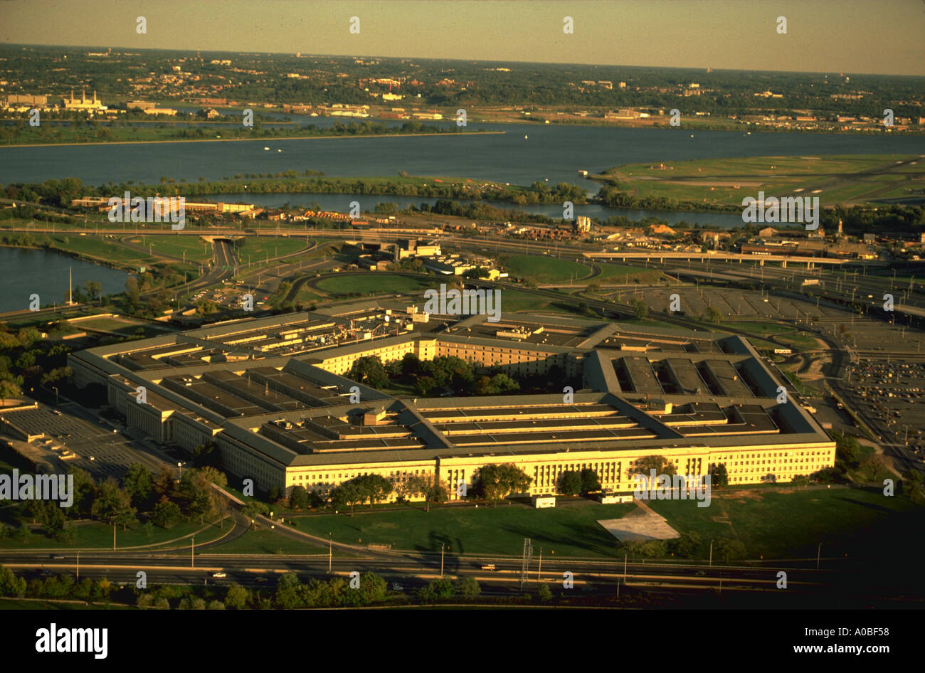 Aerial View of the Pentagon with the Potomac River in the background Washington DC BC 12849 Stock Photo