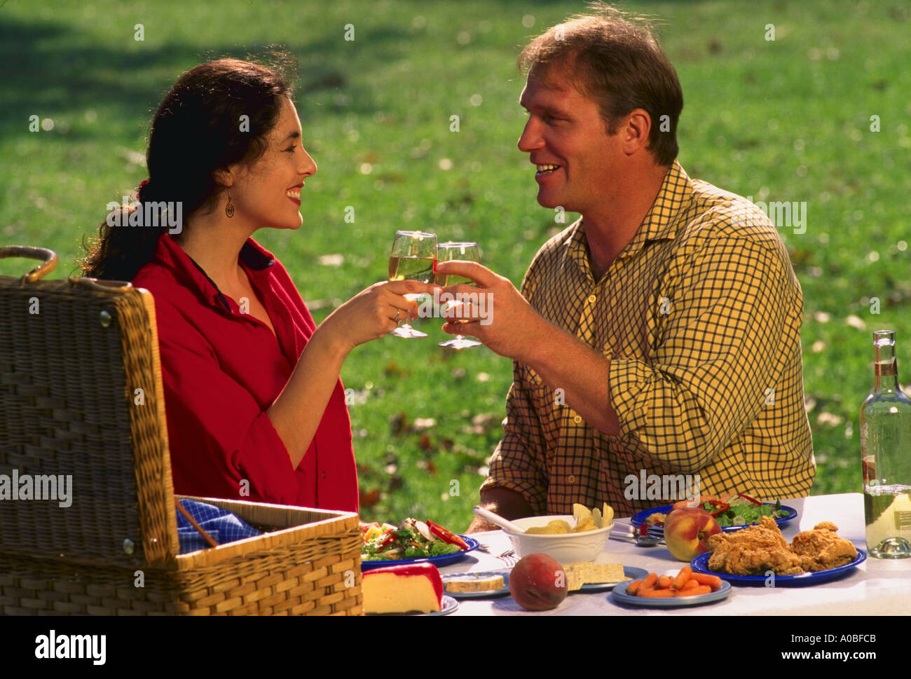 Young couple having picnic together Stock Photo