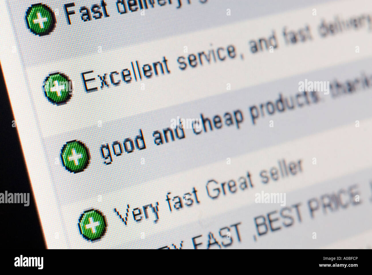 Positive user feedback for a seller on Ebay Internet web site Stock Photo