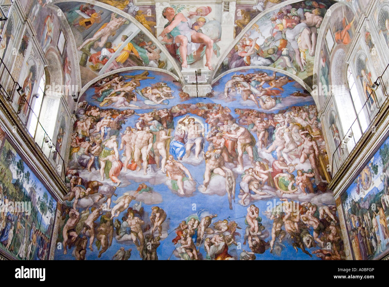 The Last Judgment by Michelangelo on the wall of the Sistine Chapel in ...