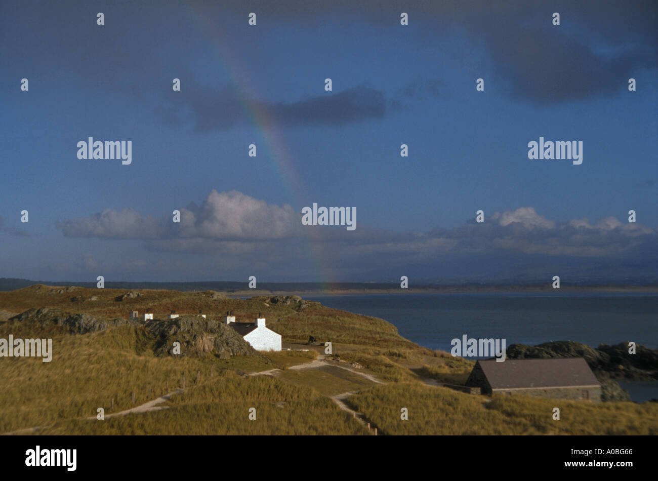 Rainbow over Llanddwyn Island Anglesey North Wales Stock Photo