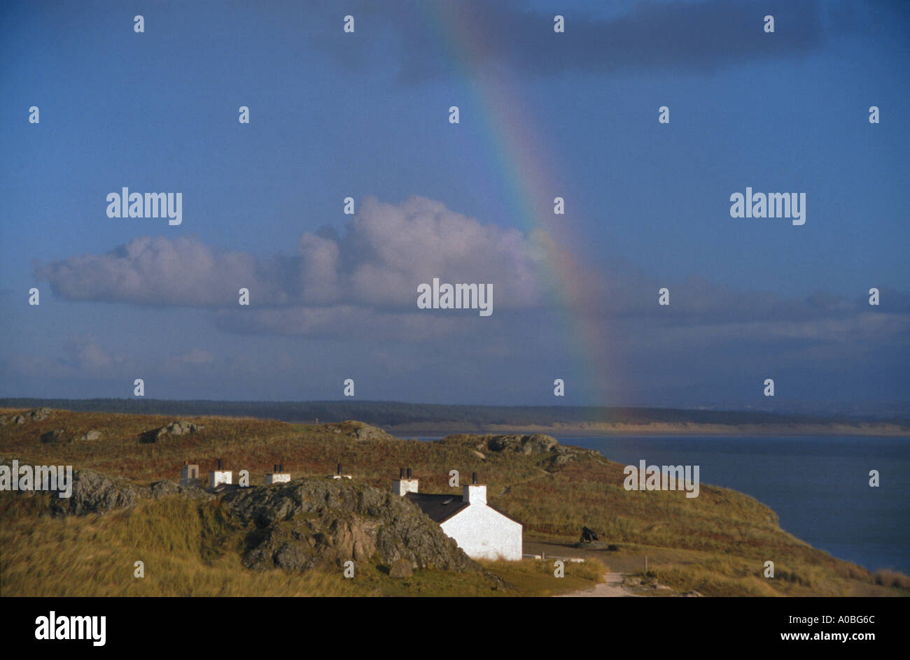 Rainbow over Llanddwyn Island Anglesey North Wales Stock Photo