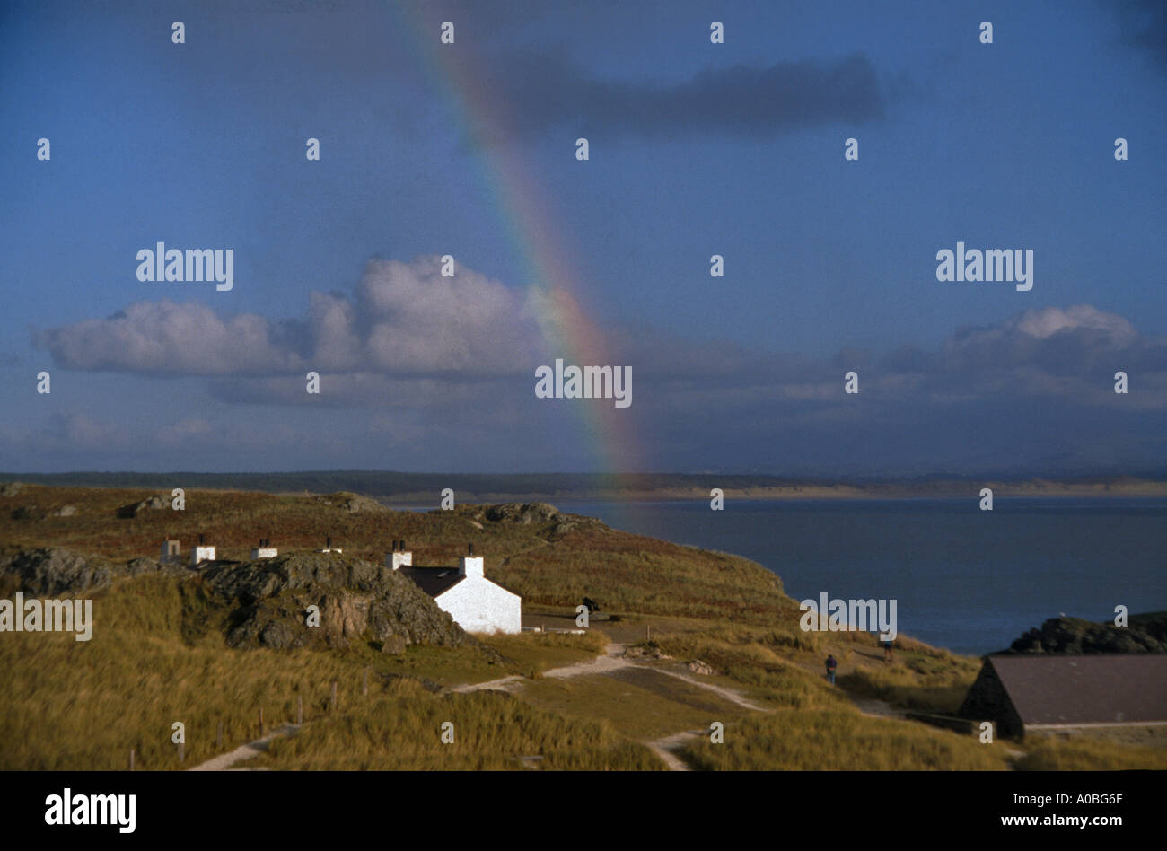 Rainbow over Llanddwyn Island Anglesey North Wales Stock Photo