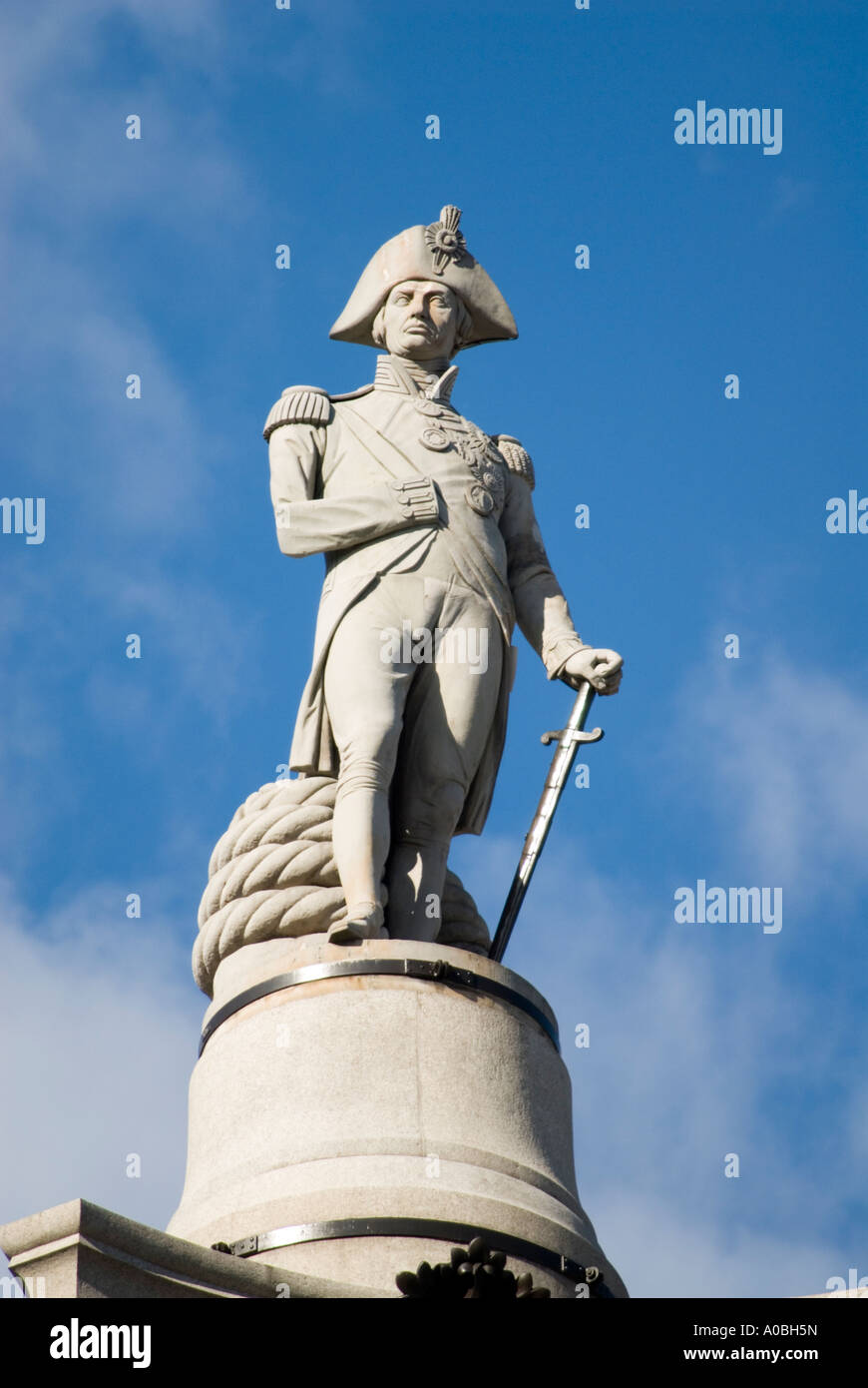 Statue of Nelson on top of Nelson's Column in Trafalgar Square, London, England UK Stock Photo