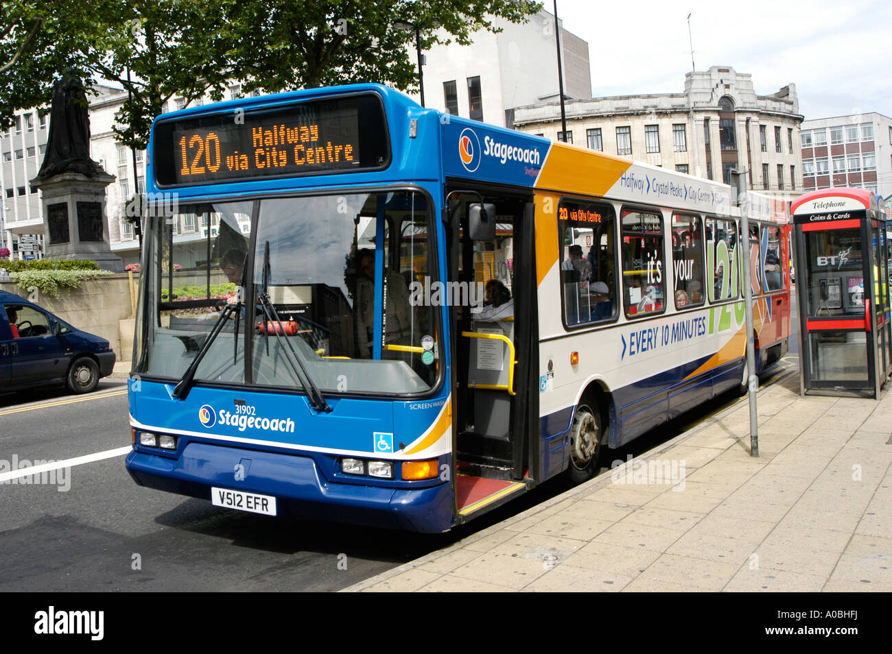 Bus In Stagecoach Livery At A Bus Stop In Sheffield Yorkshire Uk Bus In Stagecoach Livery At A Bus Stop In Sheffield Yorkshire Uk