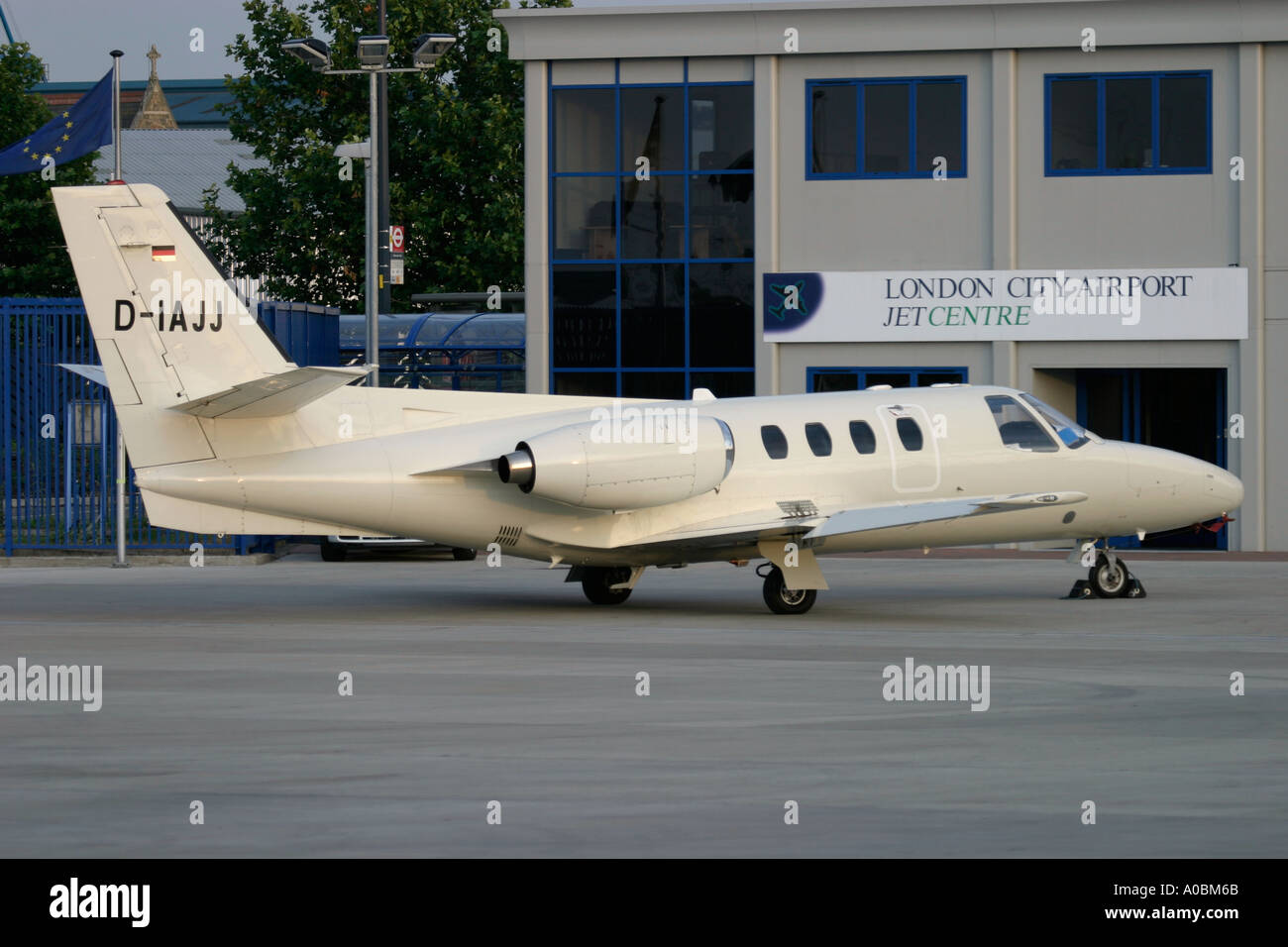 Business Jet parked outside London City Airport JetCentre UK Stock Photo