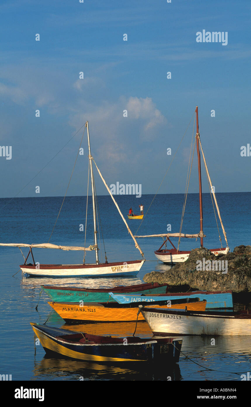 Dominican Republic fishing boats in harbour Stock Photo