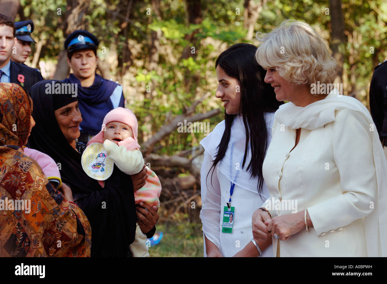 HRH Prince Charles and the Duchess of Cornwall visit the earthquake affected village of Pattika, Kashmir, Pakistan. Stock Photo