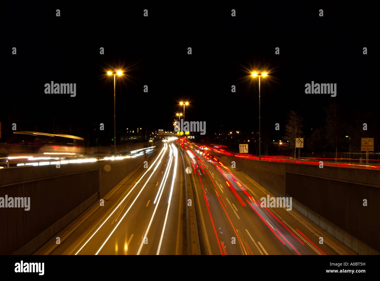 Lots of night traffic at a main road called Ring 3 running in the outskirts of Oslo the capitol city of Norway This image was ca Stock Photo