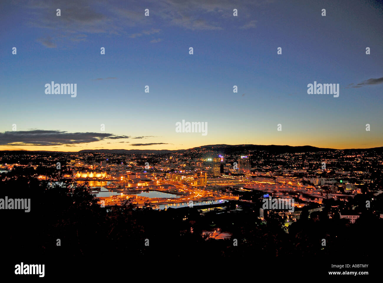 Oslo the capitol of Norway captured on a september evening from a height south of the city Stock Photo