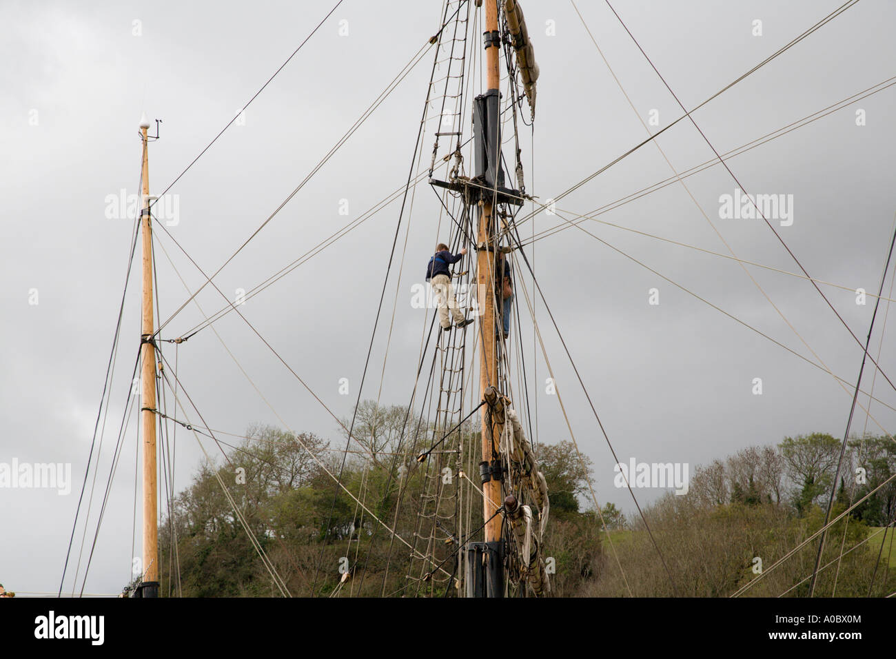 Working on the rigging of a tall ship Stock Photo - Alamy
