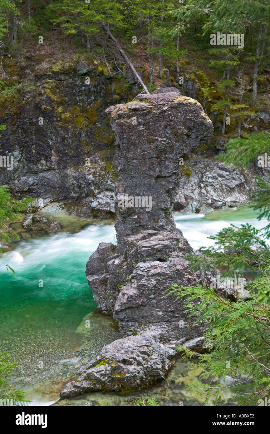 Little North Santiam Wild and Scenic River with large molar rock Willamette National Forest Oregon Stock Photo