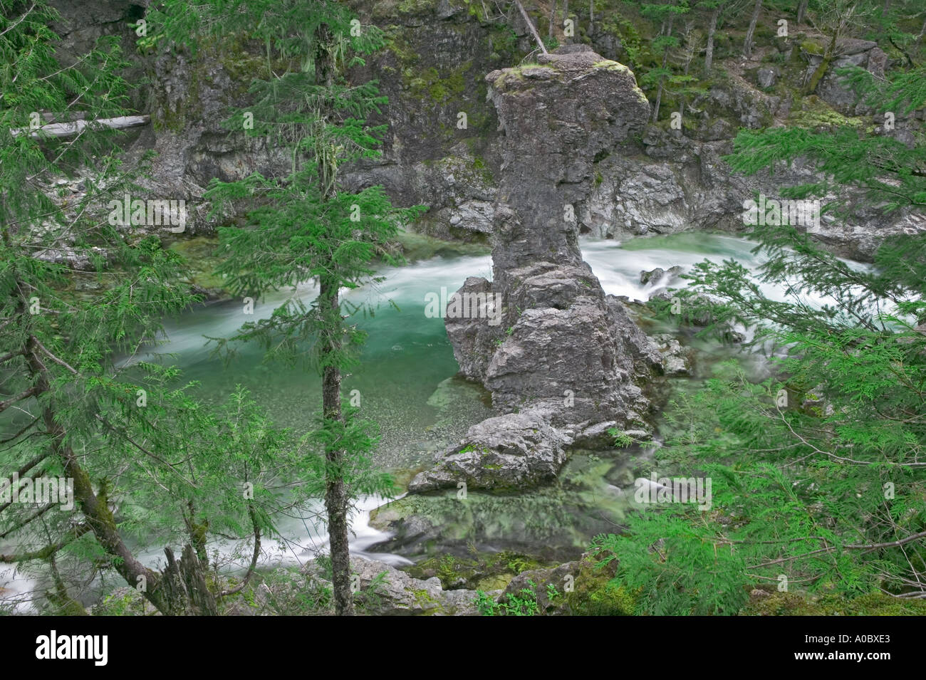 Little North Santiam Wild and Scenic River with large molar rock Willamette National Forest Oregon Stock Photo