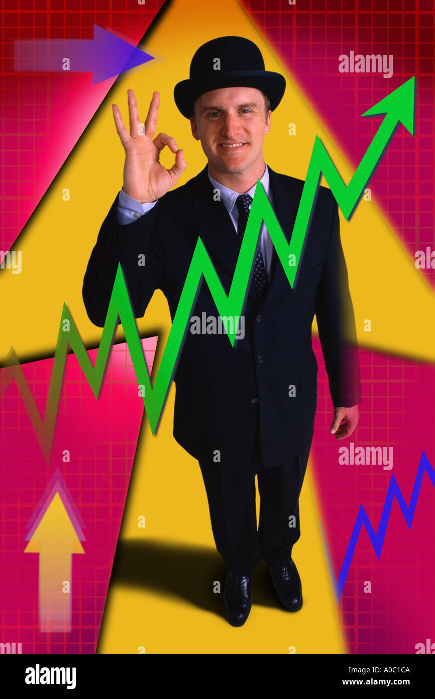 Businessman with stock symbols and arrows Stock Photo - Alamy
