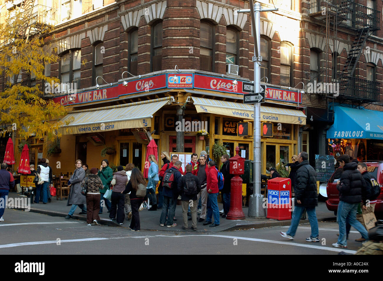 The corner of Bleecker and McDougal Streets in Greenwich Village in NYC