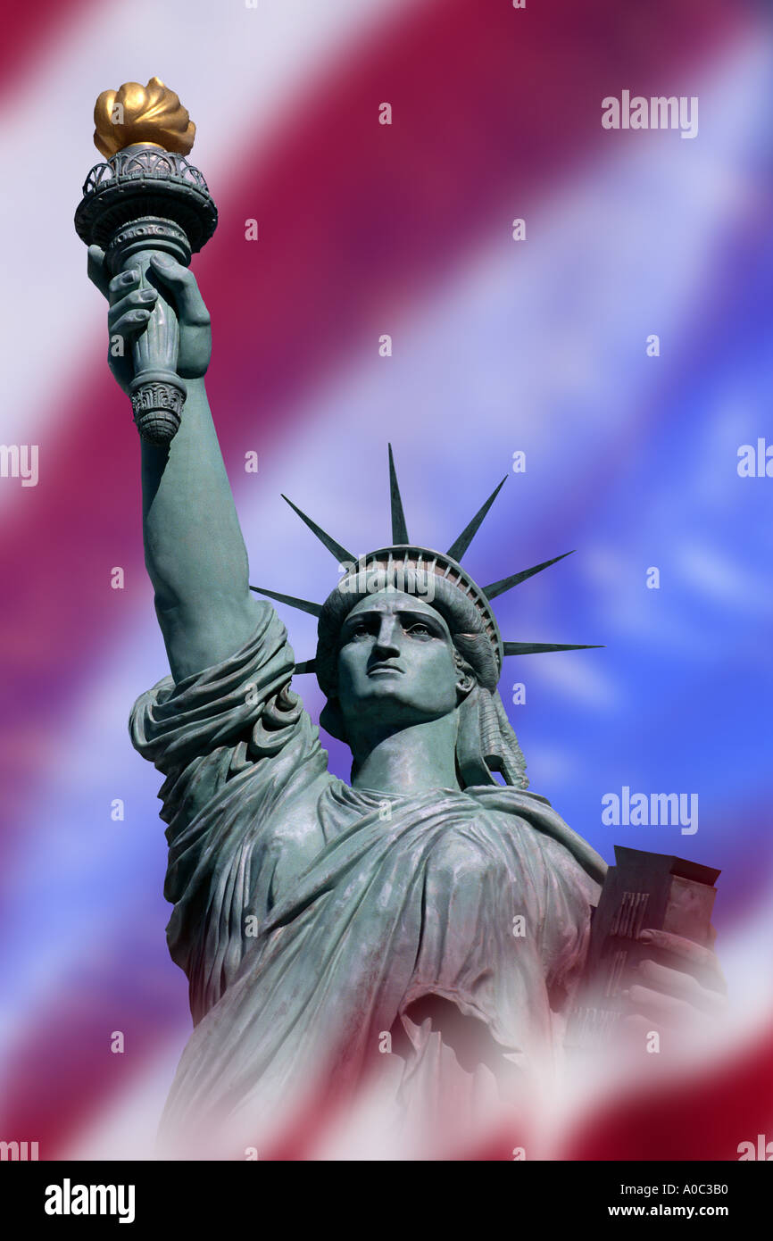 Statue of Liberty and Patriotic flag Stock Photo - Alamy