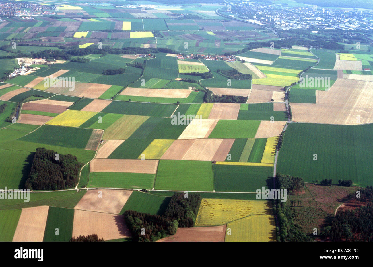 BAVARIAN LANDSCAPE in the area of MUNIC BAVARIA GERMANY field fields bird s eye view Stock Photo