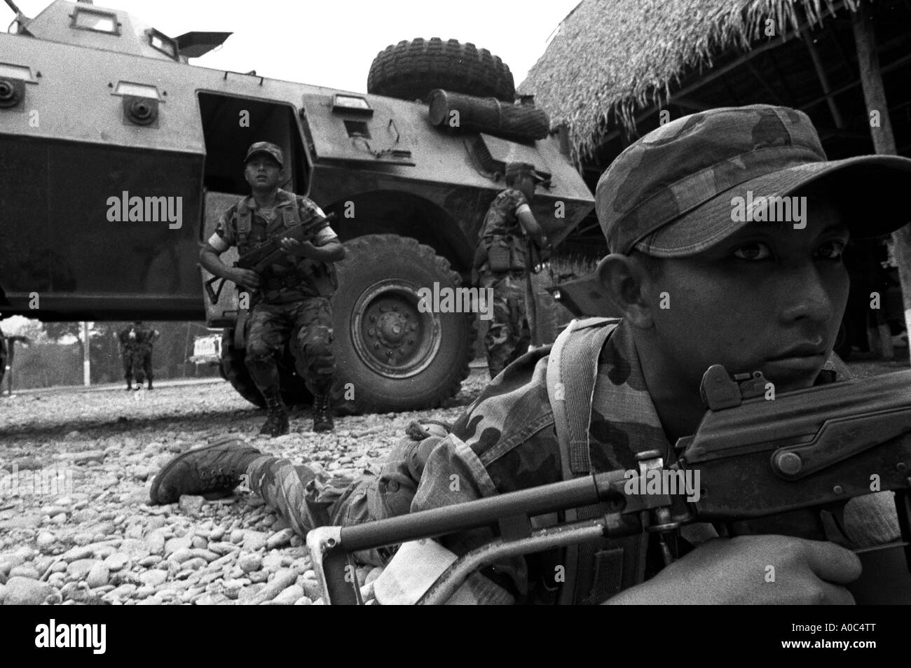 Stock image of the Guatemalan army on training excercise at their Ixcan Jungle base of Playa Grande Gautemala Stock Photo