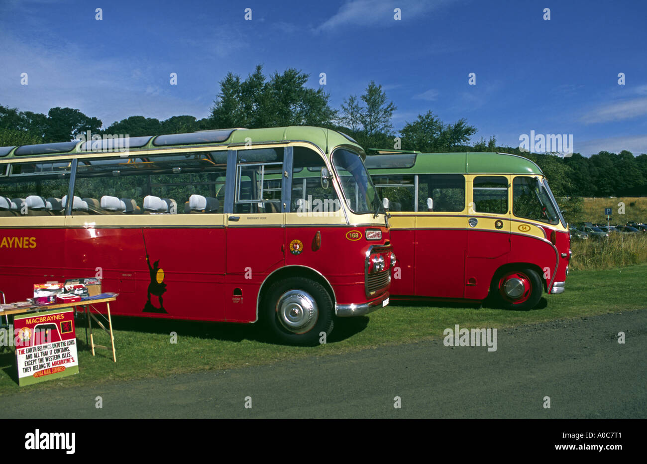 Old MacBrayne buses on display Stock Photo