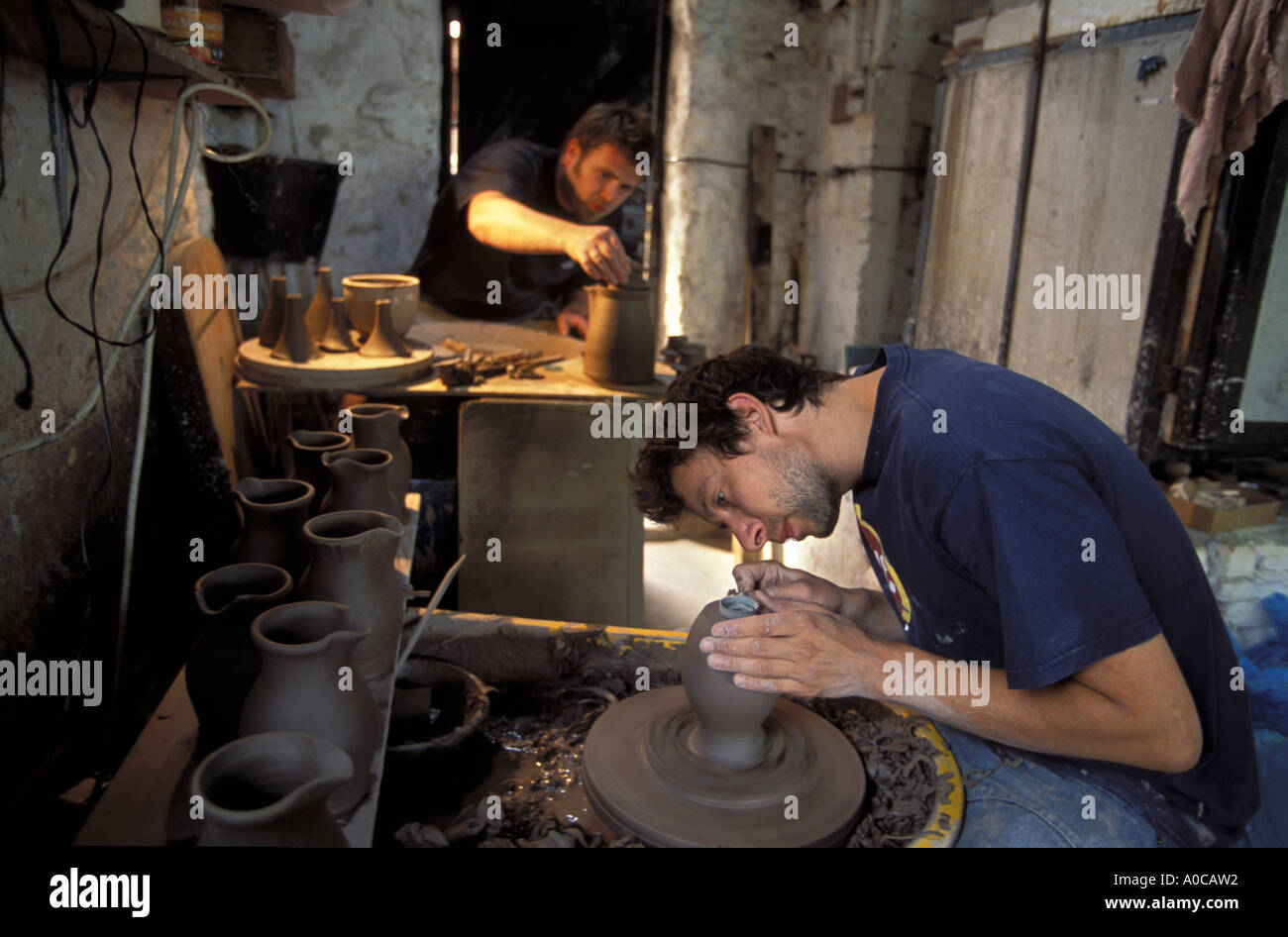 Potters at work in Hartland village in North Devon England Stock Photo