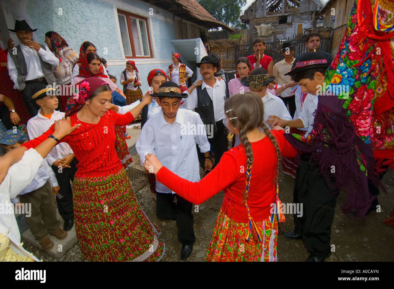Gypsy wedding in Transylvania, people dancing, Romania Stock Photo