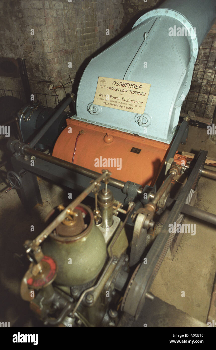Turbine of Small scale hydro plant installed at Coaley Mill Dursley to produce electricity Gloucesetershire 1998 Stock Photo