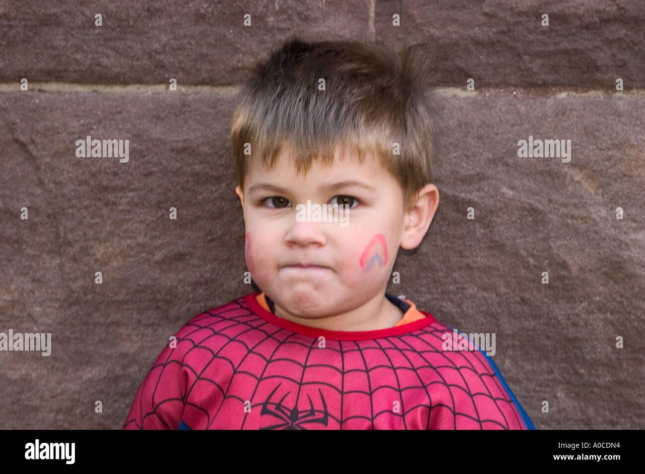 Little boy in a Spiderman costume. Stock Photo