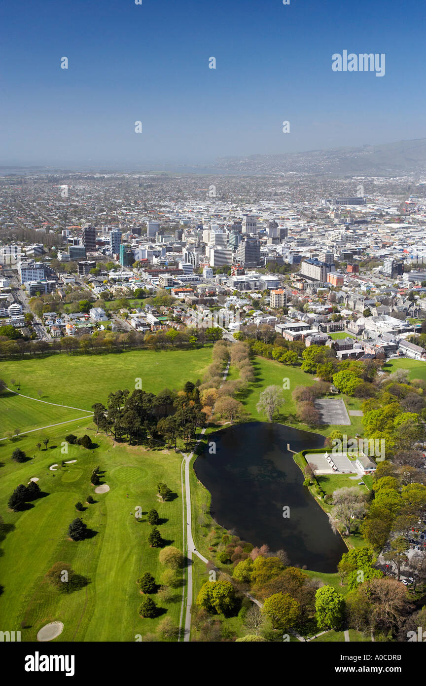 Hagley Park and CBD Christchurch South Island New Zealand aerial Stock Photo Alamy