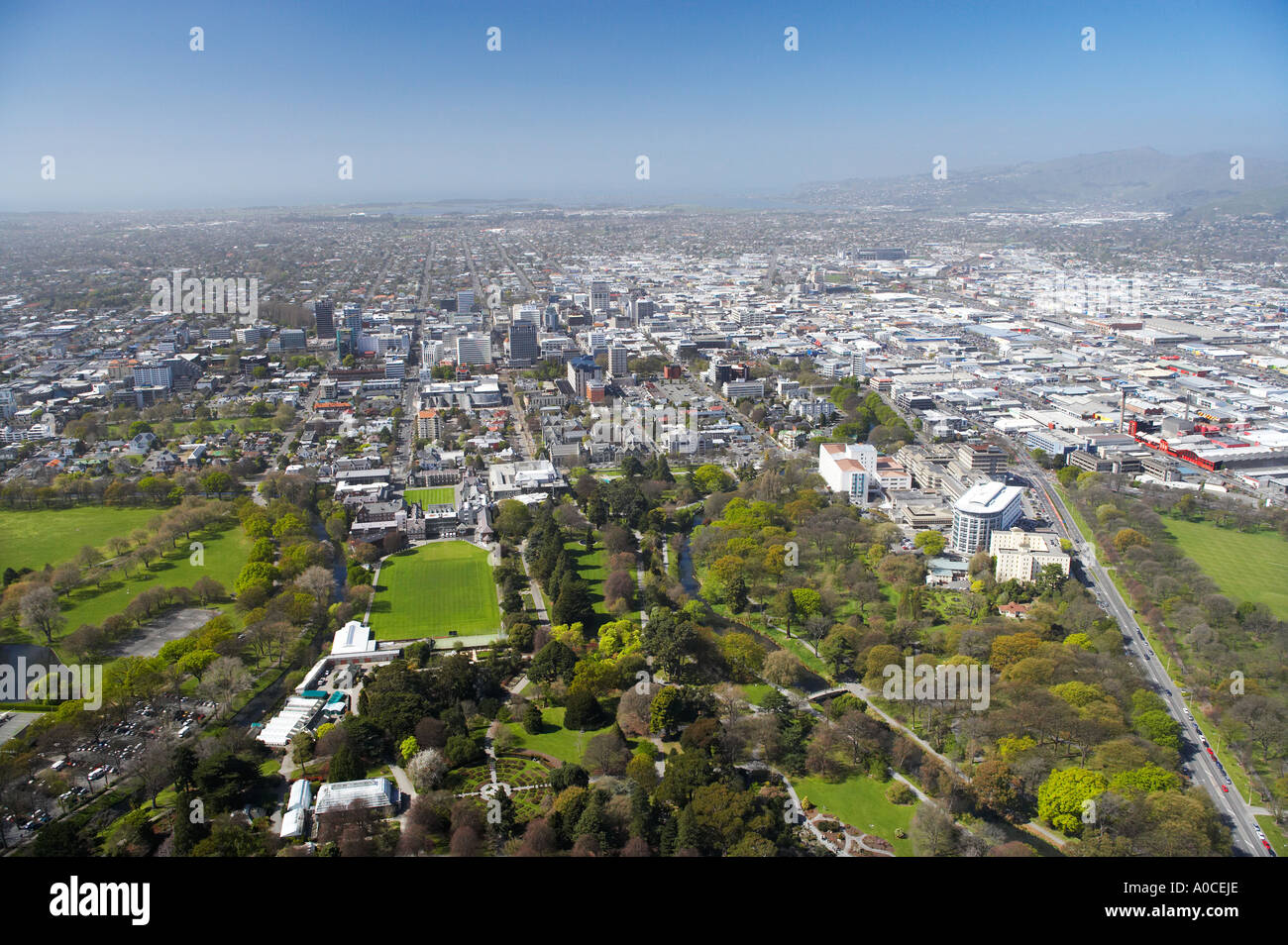 Hagley Park and CBD Christchurch South Island New Zealand aerial Stock Photo Alamy