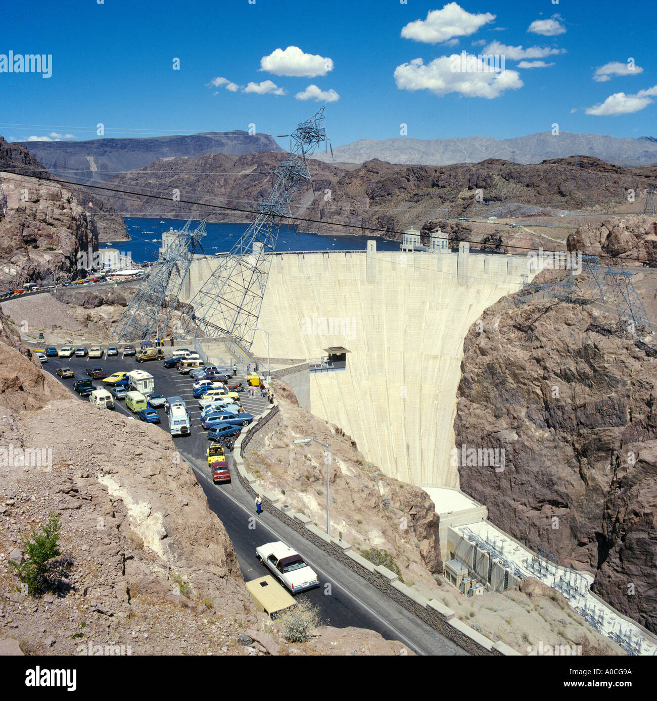 The Hoover Dam in Nevada USA , showing Lake Mead Reservoir behind the