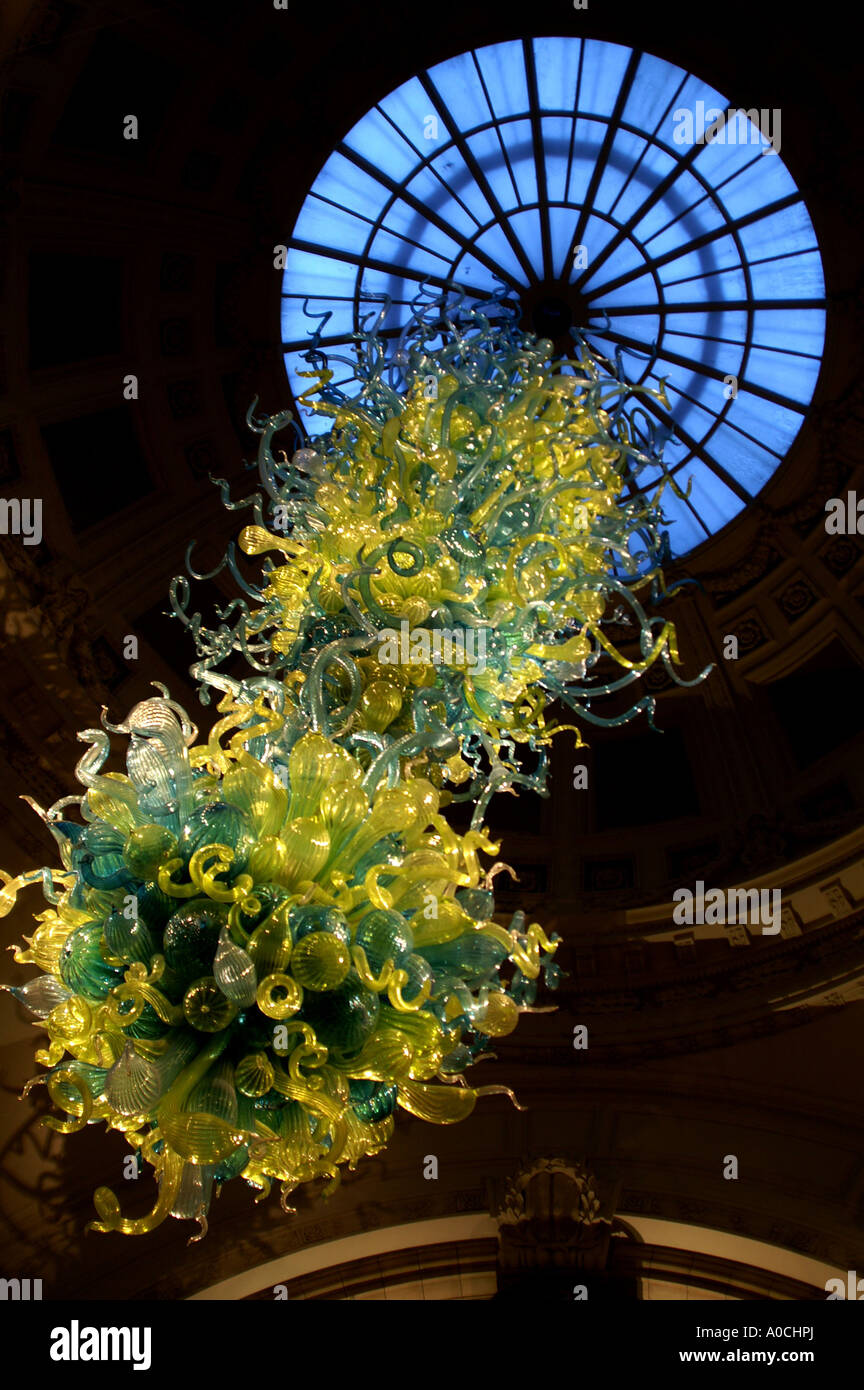 Glass chandelier in entrance to Victoria and Albert Museum London