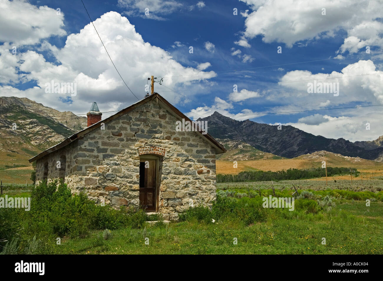 Ruby Valley Community Hall stone building Ruby Lake National Wildlife Refuge Nevada Stock Photo