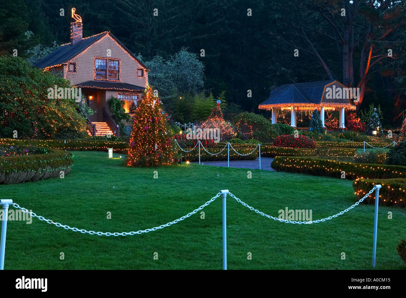 Christmas lights at Shore Acres State Park Oregon Stock Photo Alamy