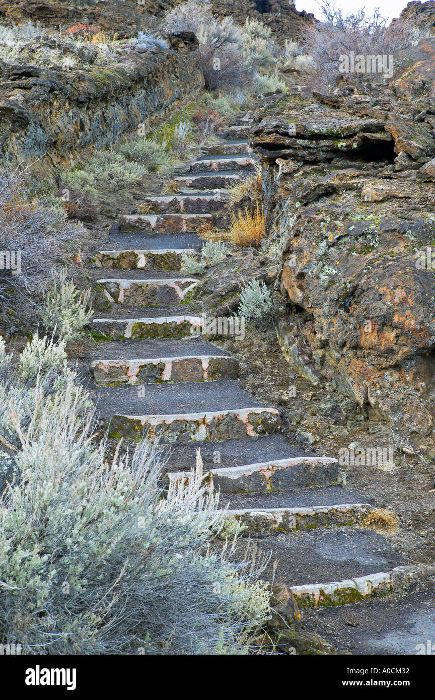 Steps in lava flow in park Tule Lake National Wildlife Refuge California Stock Photo