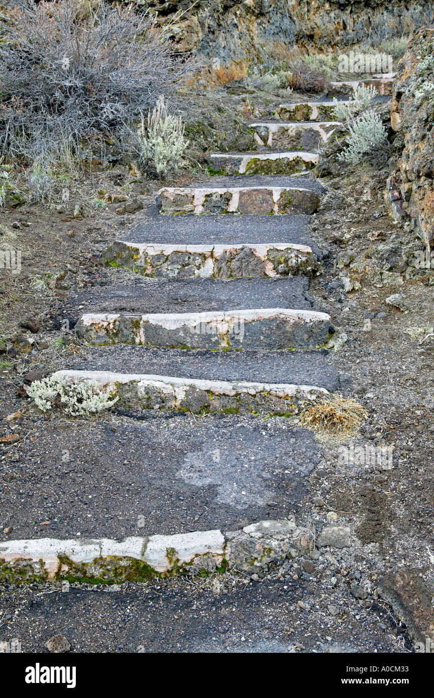 Steps in lava flow in park Tule Lake National Wildlife Refuge California Stock Photo