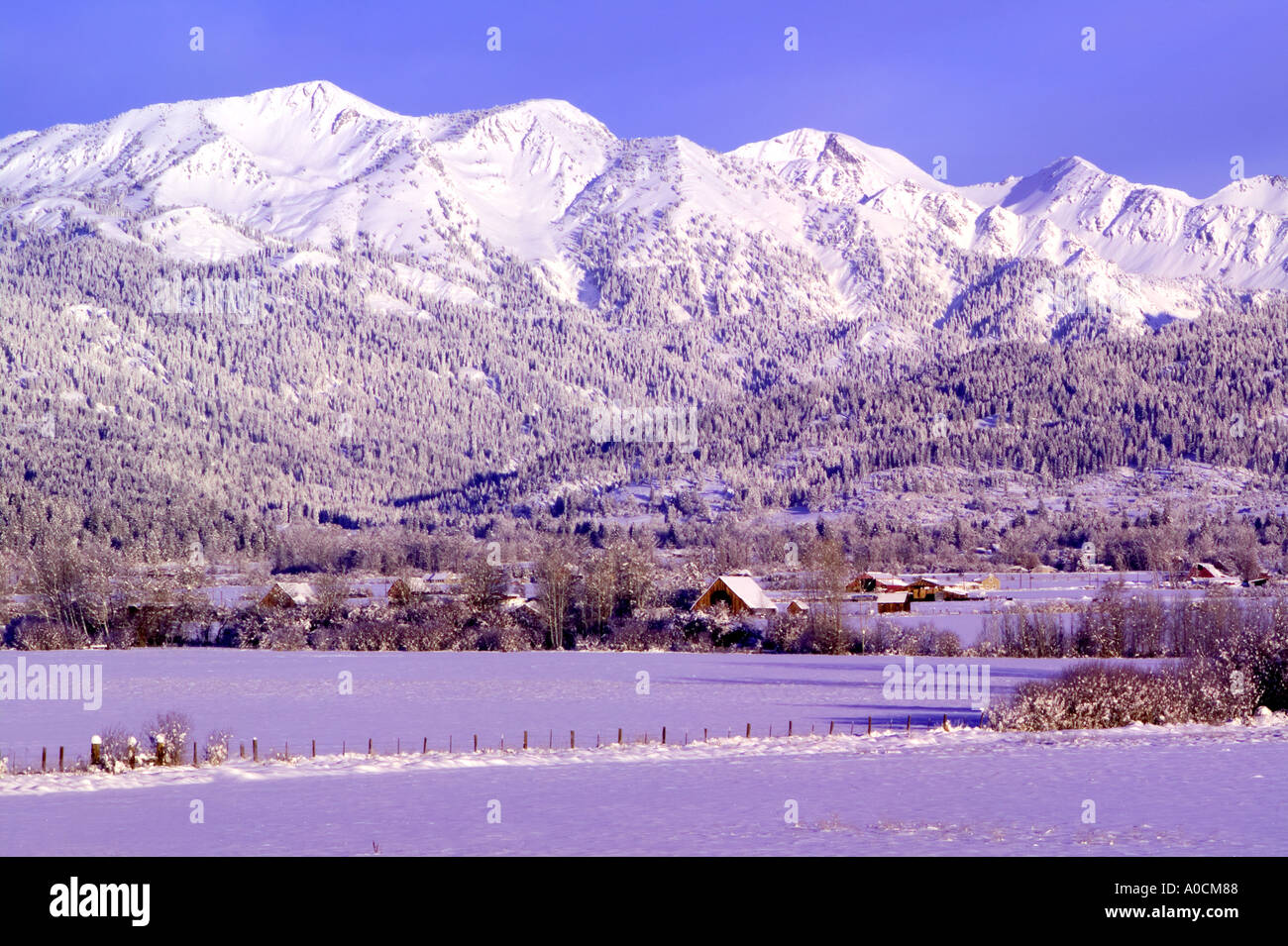 Farmland and Wallowa Mountains Near Halfway Oregon Stock Photo Alamy