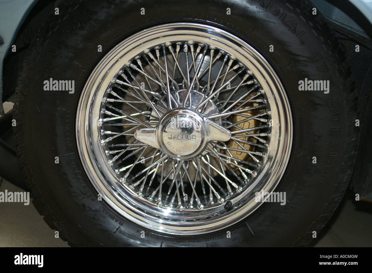 Jaguar E Type XKE front wheel spokes Stock Photo