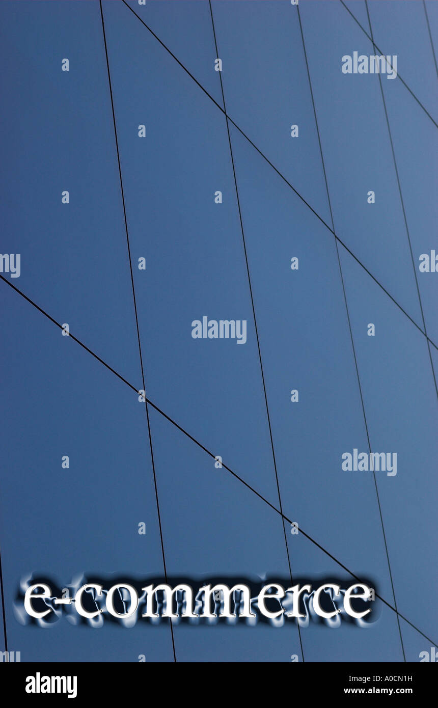 E commerce sign on blue background Stock Photo