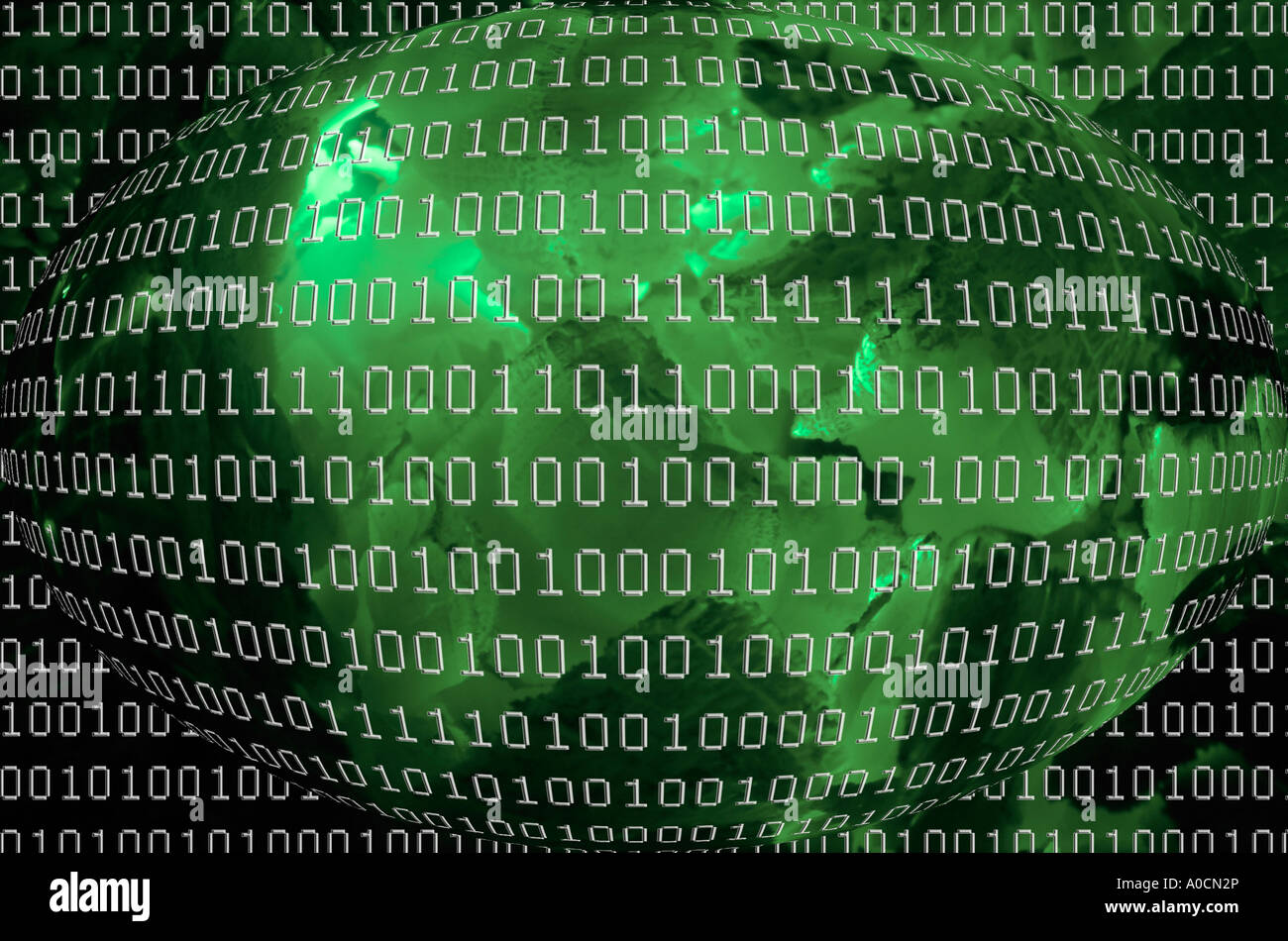Binary codes on green background digital composite Stock Photo
