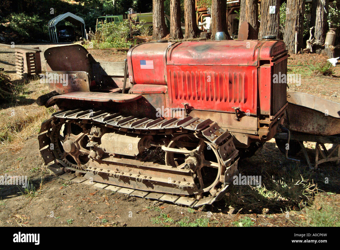 An antique tractor with treads in Occidental California Stock Photo - Alamy