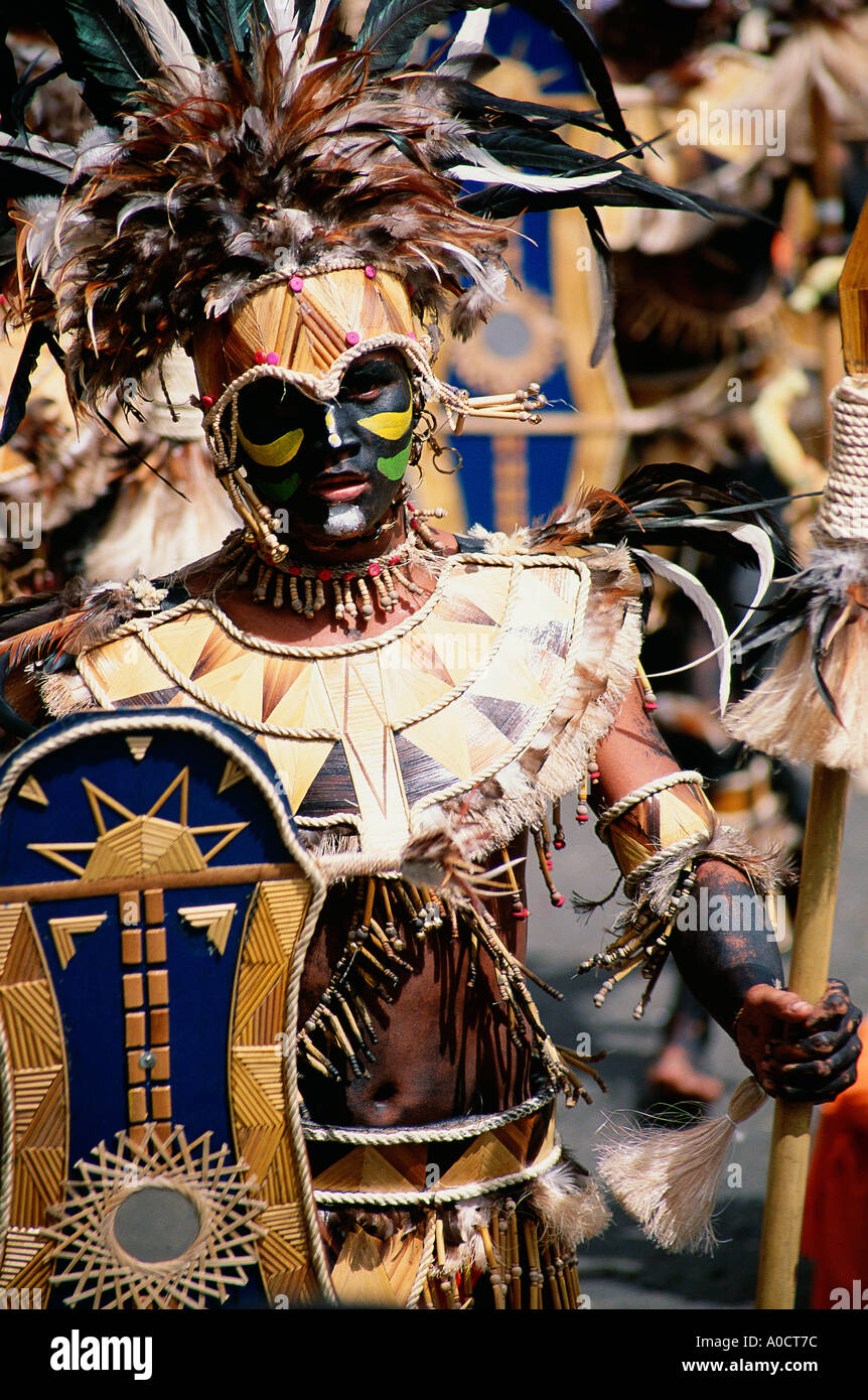 A participant at Dinagyang Festival, an annual festival held at the end January in Iloilo, Panay, the Philippines. Stock Photo