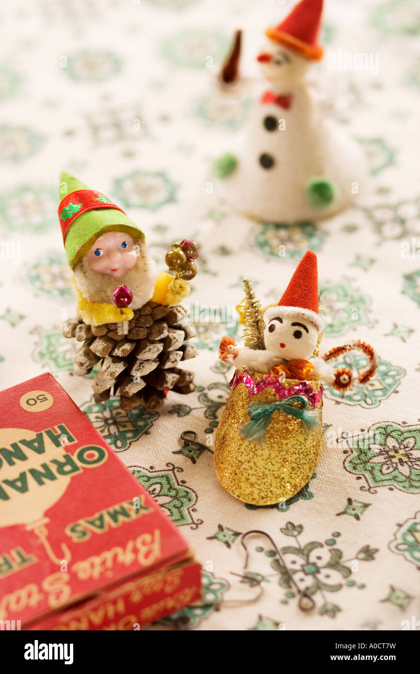Vintage 1950s Christmas Ornaments With Appropriate Accessories