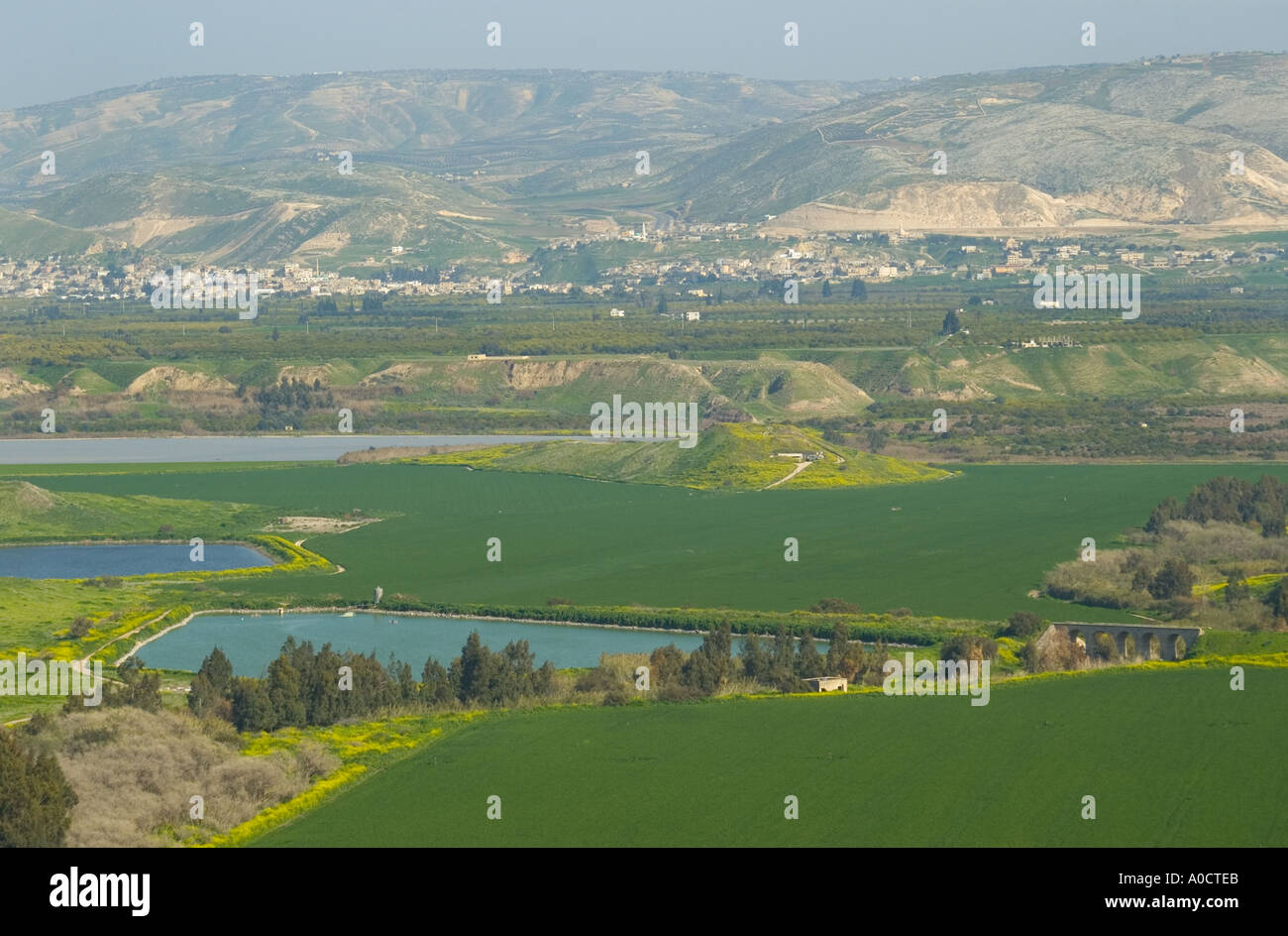 Israel Jordan valley near kibutz Gesher large view with green fields