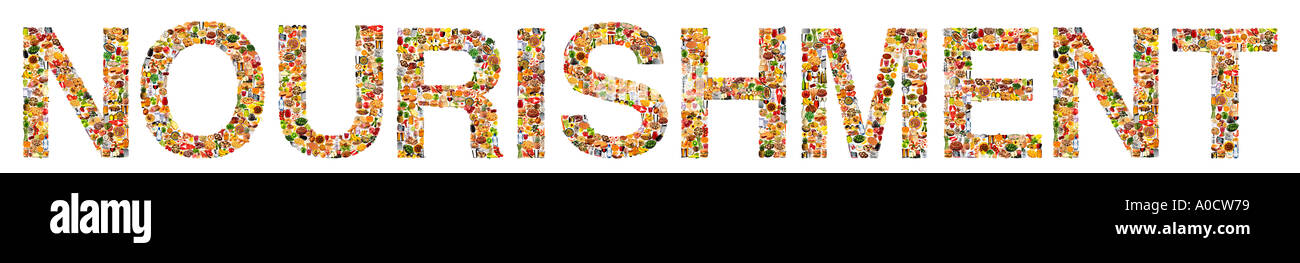 FOODFONT LETTER ON WHITE NOURISHMENT Stock Photo