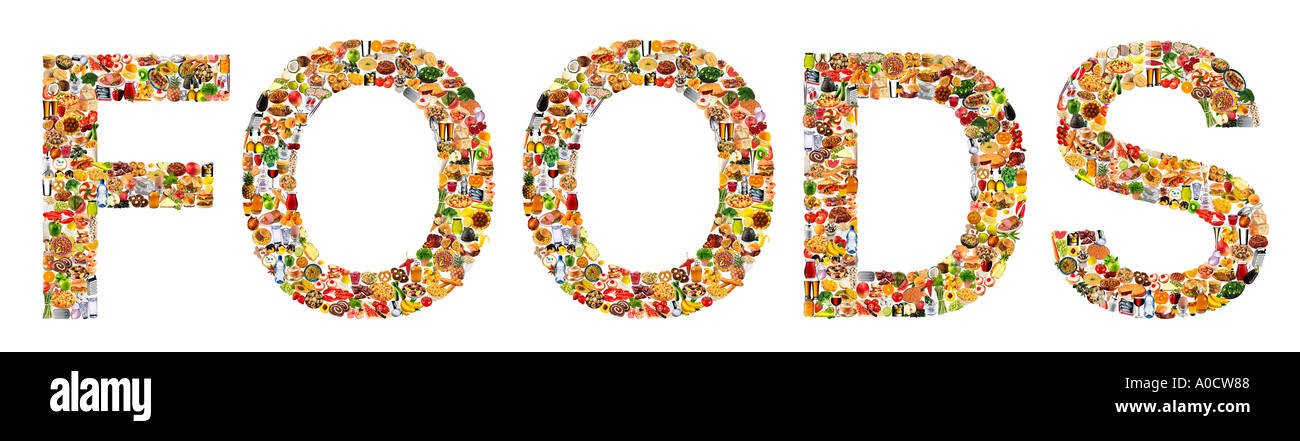 FOODFONT LETTER ON WHITE FOODS Stock Photo - Alamy
